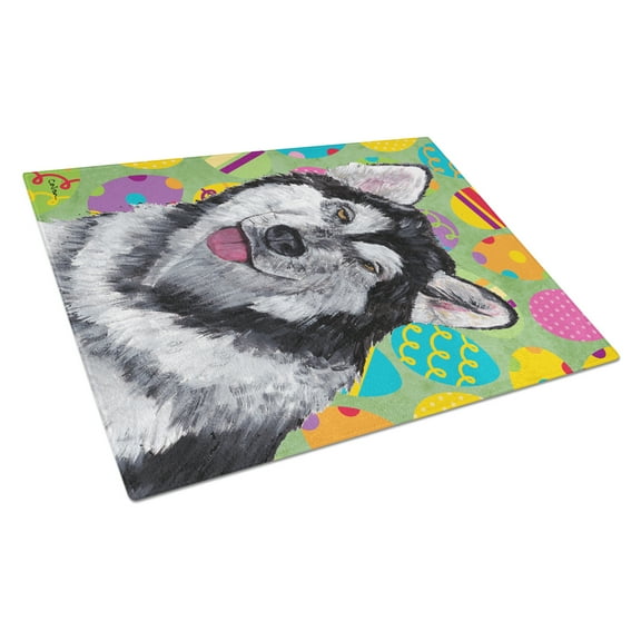 Caroline's Treasures Alaskan Malamute Easter Eggtravaganza Glass Cutting Board Large Size