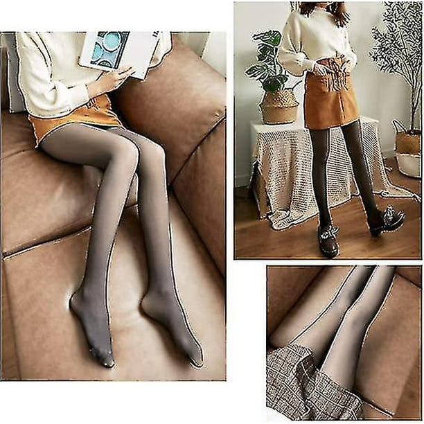  Fleece Lined Tights Sheer Women Winter Warm Thick Thermal  Velvet Pantyhose Leggings Black/Grey/Brown Medium/Large