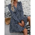 thumbnail image 7 of Women's Fall A-Line Midi Dress V-Neck Long Lantern Sleeve Elastic Waist Ruffle Flowy Swing Spring Dresses, 7 of 7