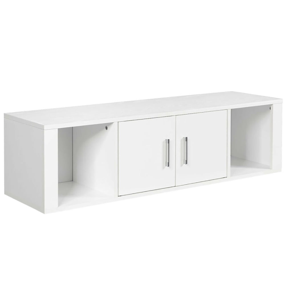 Finihen Floating Shelves, Modern Hanging Shelf for Wall Decor, Wall Mounted Floating 2 Door Desk Hutch Storage Shelves, for Living Room, Bedroom, Kitchen, White