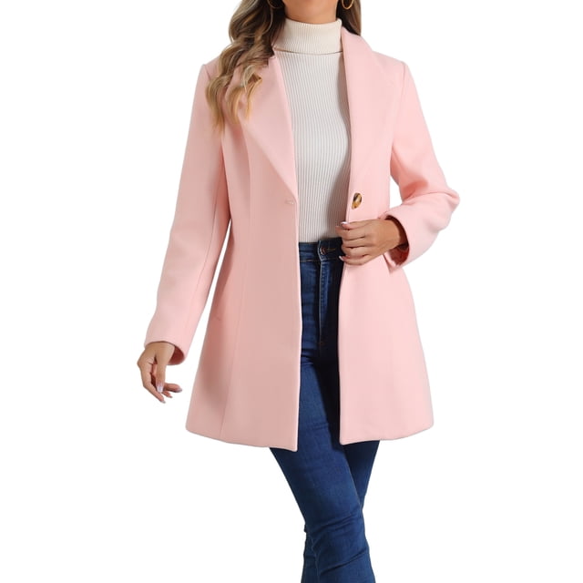 Abrigo elegante de trabajo con cuello de solapa y botones para mujer, abrigo de trinchera de invierno en color rosa