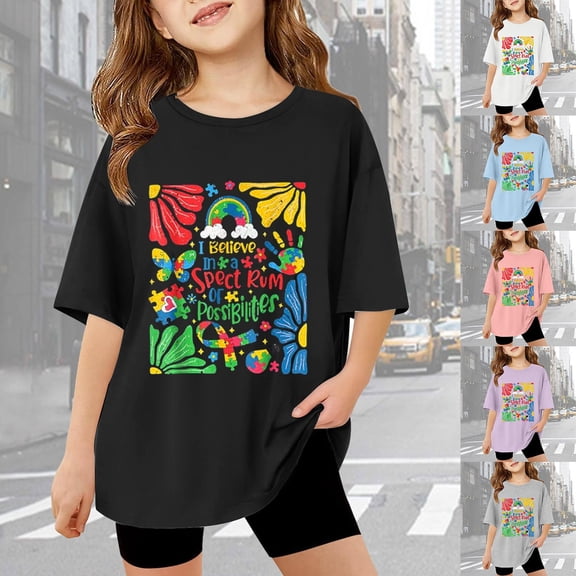 ibiyuan Autism Awareness Shirt Kids Girls Boys Autistic Graphic Tshirt Autism Acceptance Short Sleeve Tops,Purple
