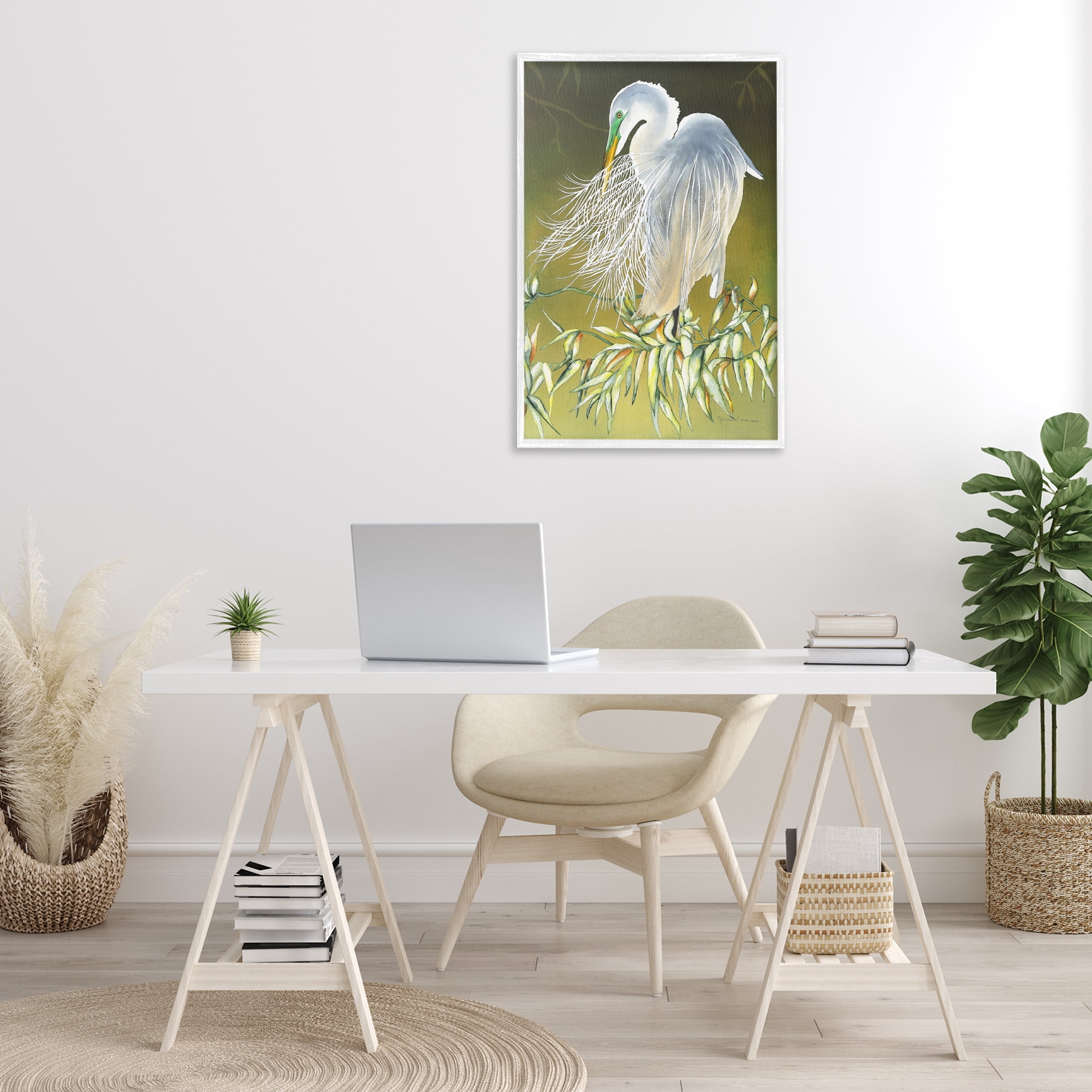Stupell Industries Heron with Detailed Feathers Animals & Insects Painting White Framed Art Print Wall Art, 20 x 30