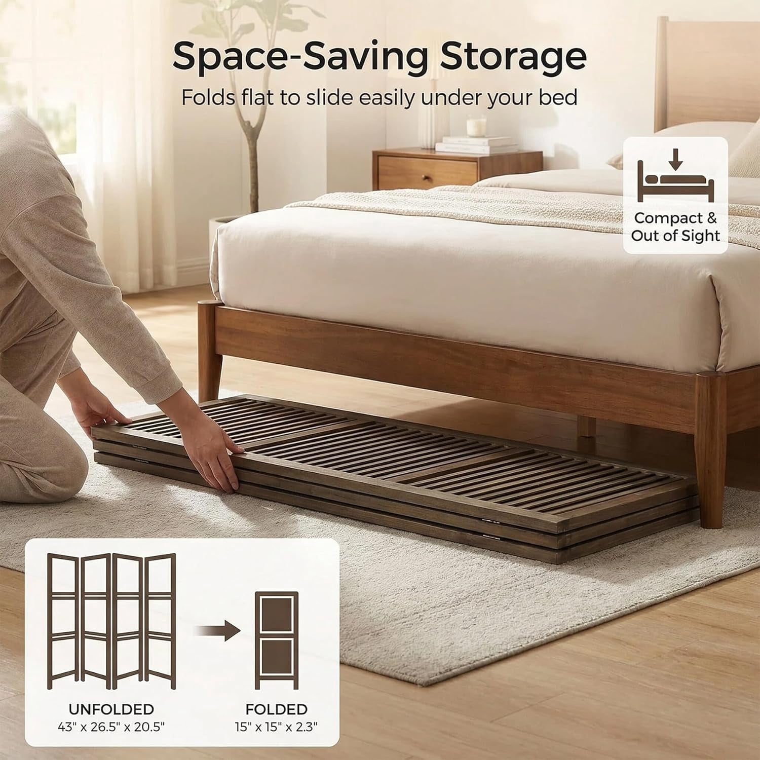 4 Panel Bamboo Room Divider with Shelves, Lightweight Privacy Screen for Bedroom Home Office, No Assembly Required
