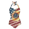 thumbnail image 2 of FKELYI Halter Swimwear for Women One Piece Swimsuit Tummy Control Bathing Suits with Soft Pad American Flag Grunge Sunflower Print Cosy Monokini for Ladies Summer Swimming Surfing, M, 2 of 6