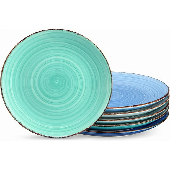Bonita Dinner Plate Set, 10.5 Inch Ceramic Plates, Colorful Salad Plates set of 6, Microwave Oven and Dishwasher Safe, Assorted Color