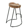 thumbnail image 3 of 24 Inch Handcrafted Backless Barstool, Natural Brown Mango Wood Thick Saddle Seat, Black Iron Base, 3 of 7