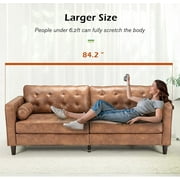 YODOLLA 84.2” Tufted Leather Sofa Couch Mid-Century Modern Couches for Living Room,Apartment,Office (Brown)