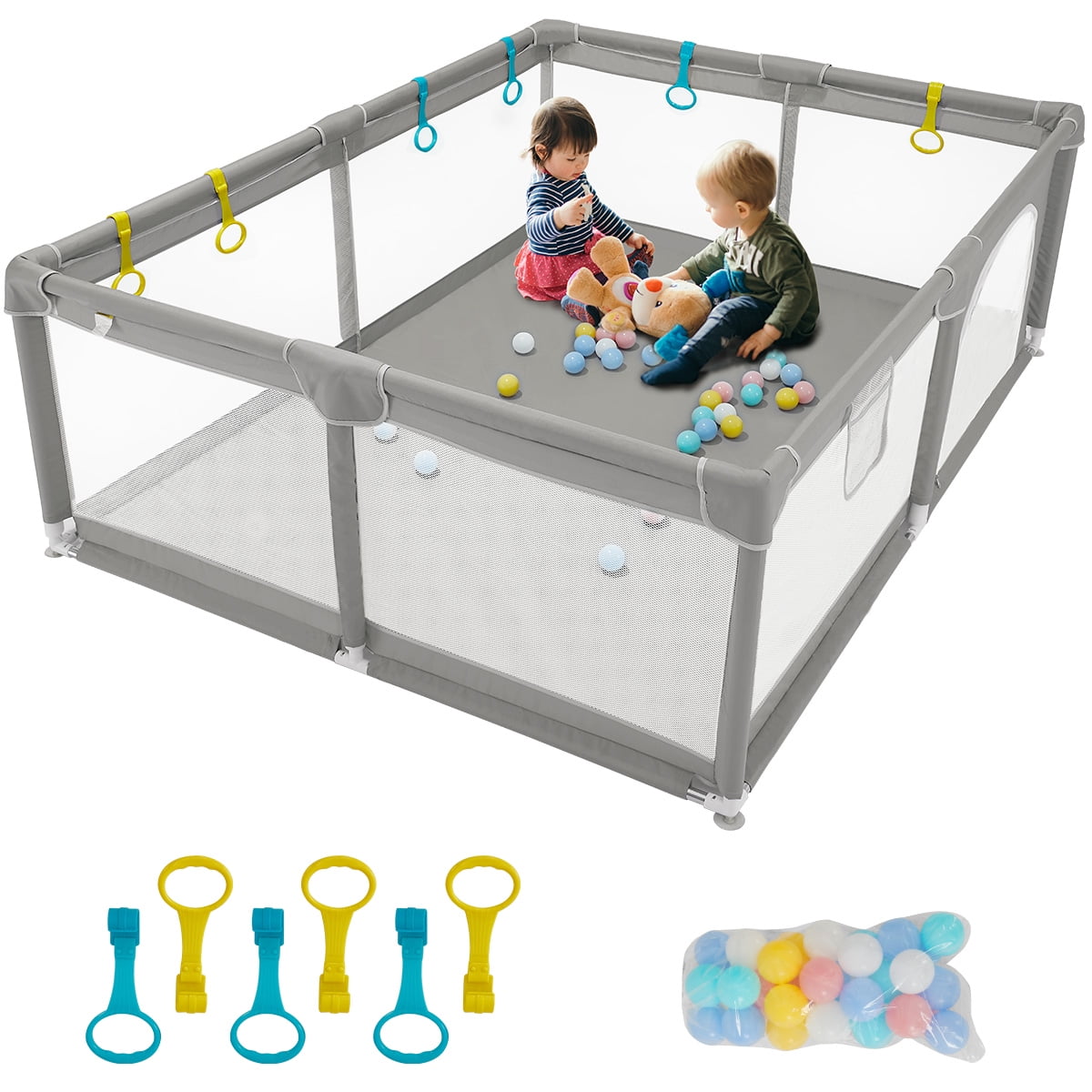 HEAO Baby Playpen, Extra Large Playard with 30PCS Pits Balls, Light
