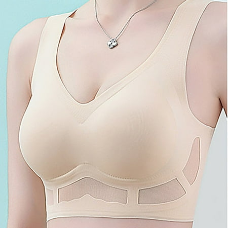 Markdown: No Wire Bras for Women  Sujetadores Sin Aros para Mujer  Women s Breathable Top Support Plus Size Integrated Gathering Seamless Back Sports Style Bra SOPATENOR Pink 2XL