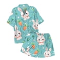 thumbnail image 5 of Yuncity Easter Womens Pajamas Silk Satin 2 Piece Bunny Print Short Sleeve Button Shirt Tops Pants Pjs Loungewear Sleepwear Blue Xl, 5 of 5