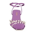thumbnail image 3 of XYD Women Open Square Toe Pearls Studded Sandals Ankle Strap Chunky Low Heels Fashion Prom Wedding Shoes Size 7 Purple, 3 of 4
