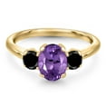 thumbnail image 3 of Gem Stone King 10K Yellow Gold Purple Amethyst and Black Diamond Engagement Ring for Women | 1.69 Cttw | Oval 8X6MM | Gemstone February Birthstone | Size 6, 3 of 6