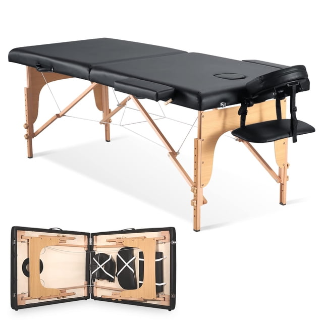 Mesa de masaje CHRUN Cama de masaje portátil de 2 pliegues - Negra
