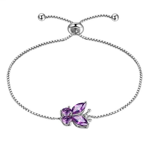 February Birthstone Bracelets Purple Butterfly Bracelet Amethyst CZ 925 Sterling Silver Birthday Jewelry Women Xmas Mother's Day Gifts
