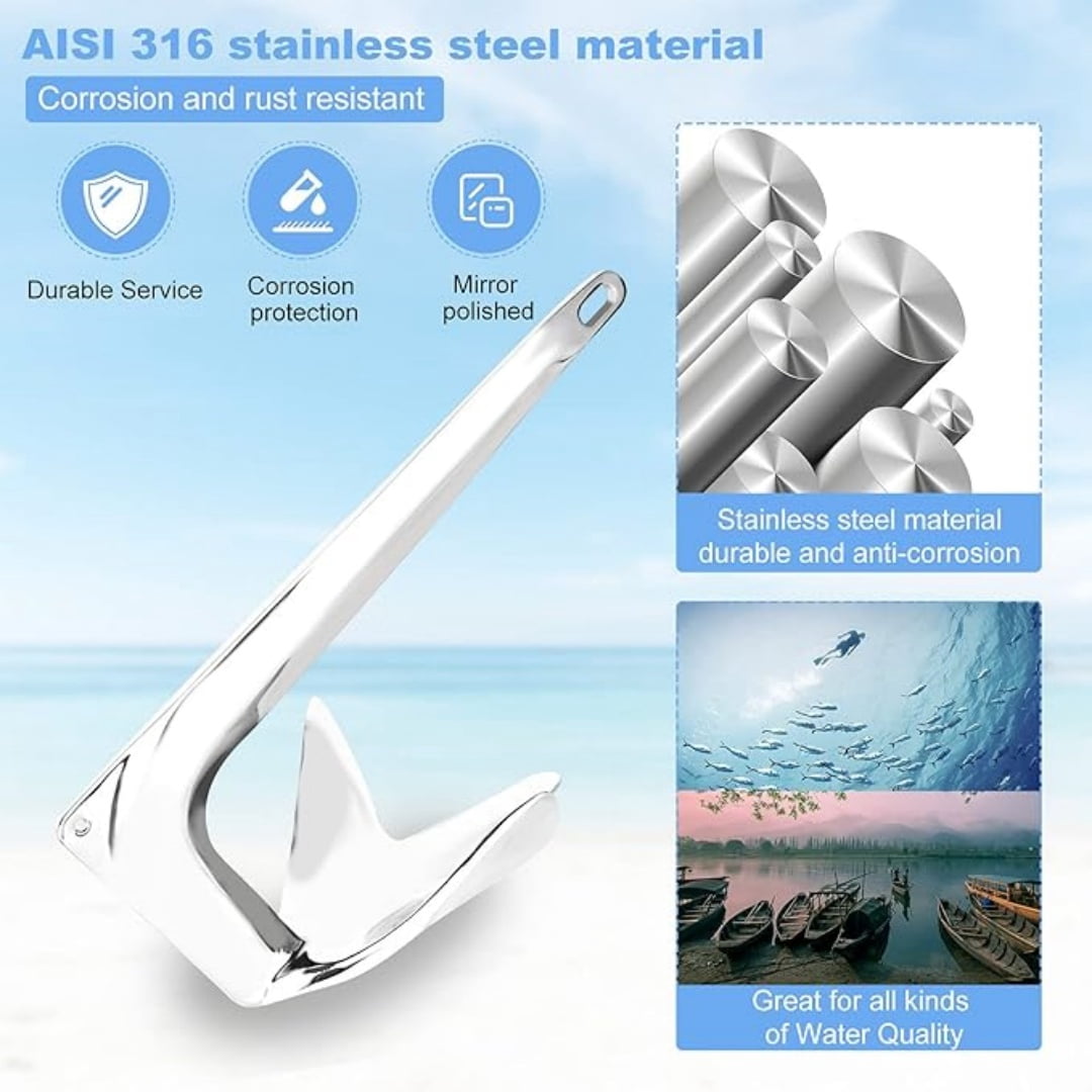 ISURE MARINE Stainless Steel Bruce Style Claw Force Boat Anchor 2.2lbs (1kg) Heavy Duty Marine Grade Polished