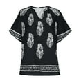 thumbnail image 3 of BRGZLK Women 3/4 Sleeve V Neck Bohemian Shirt Casual Loose Top Trendy Loose Fit Tunic Tops Black XXL, 3 of 4