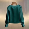 thumbnail image 6 of ManxiVoo Women Pearl Detail Satin Top Long Sleeve Crew Neck Blouse Elegant Fall Work Shirt Luxe Feel Blouse XXL Size Green, 6 of 7