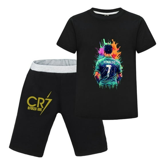 Youth CR7 T-Shirt Shorts Set for Kids | Cristiano Ronaldo Soccer Summer Outfit | Boys Girls Fan Apparel