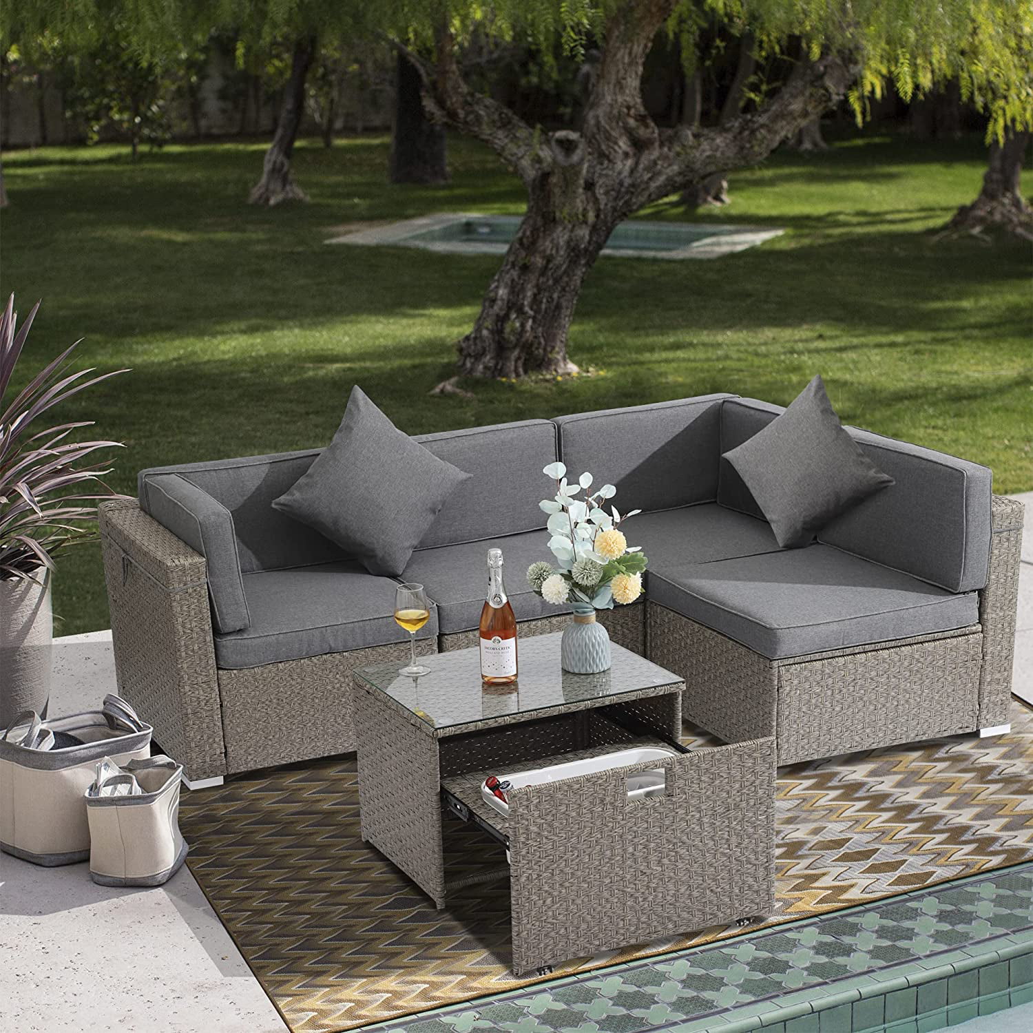 Cloth Cover For 7 Pcs Rattan Wicker Sofa Sectional Set Table Slate 