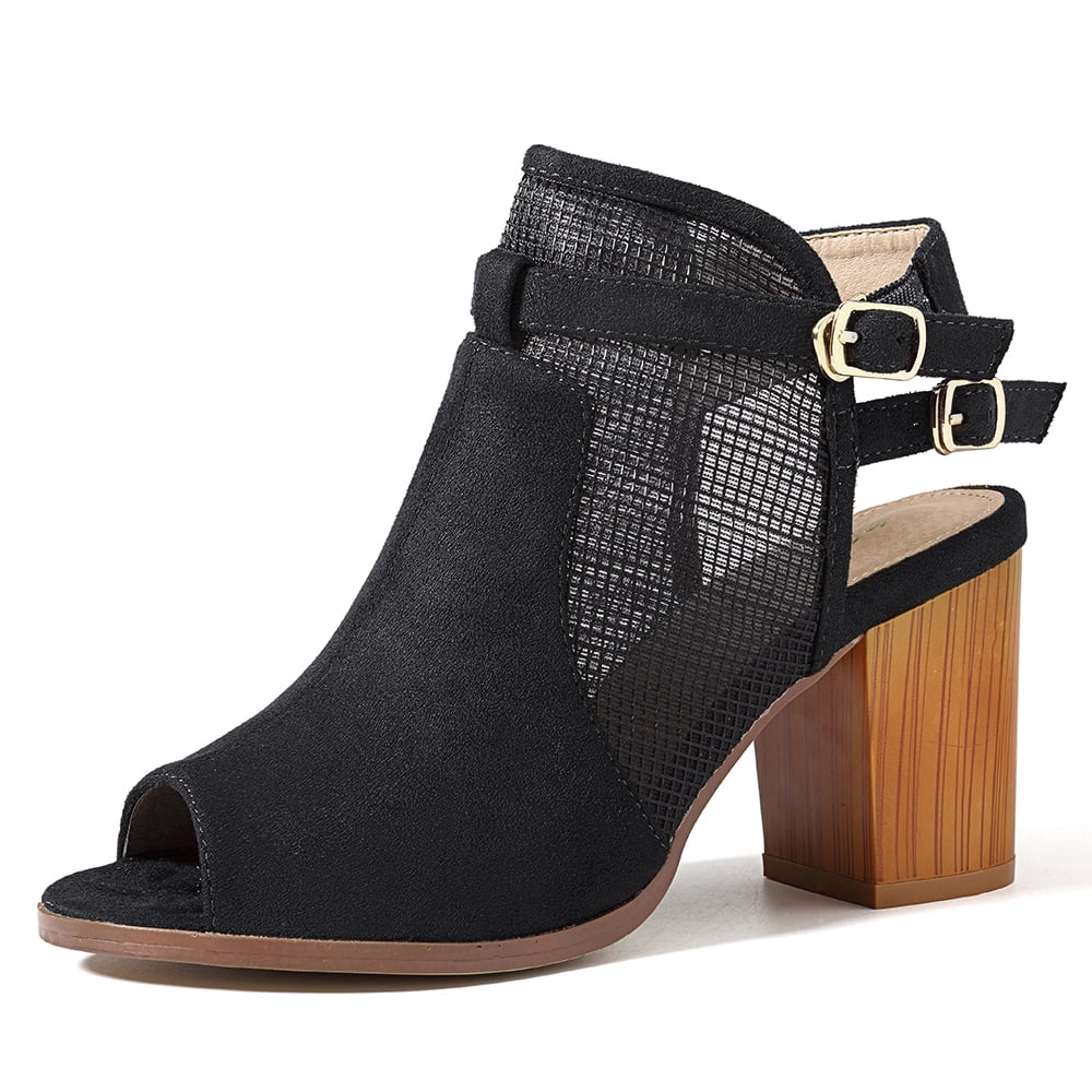 solid buckle strap heeled sandals