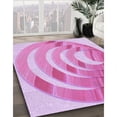 thumbnail image 3 of Ahgly Company Tapis d'Intérieur Rond Lavable en Machine Transitionnel Rose Fleur, 4 Pieds Rond, 3 of 7
