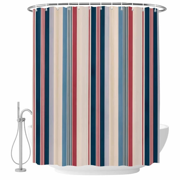 Blue Red Striped Shower Curtain, Waterproof Shower Curtains for Bathroom, Modern Stripes Art Farmhouse Washable Fabric Bathtub Curtain Set Bath Decor with 12 Hooks 48"x72"