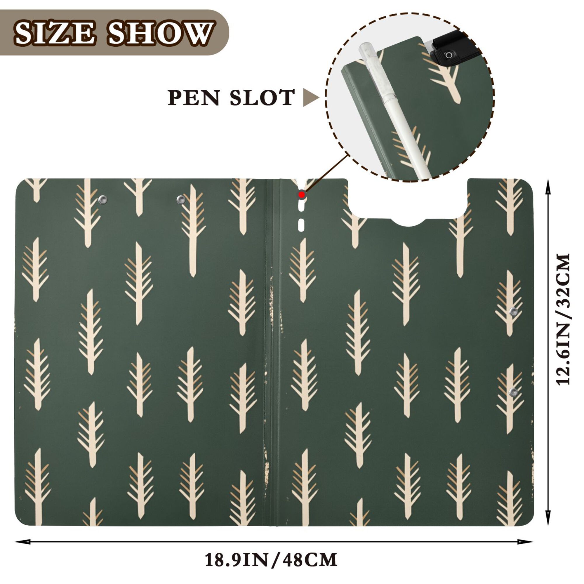 FORMRS A4 Clipboard Folder with Pen Holder Horizontal Foldable School Office Binder, Beige Plants