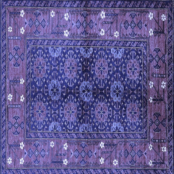 Ahgly Company Machine Washable Indoor Square Oriental Blue Industrial Area Rugs, 6' Square