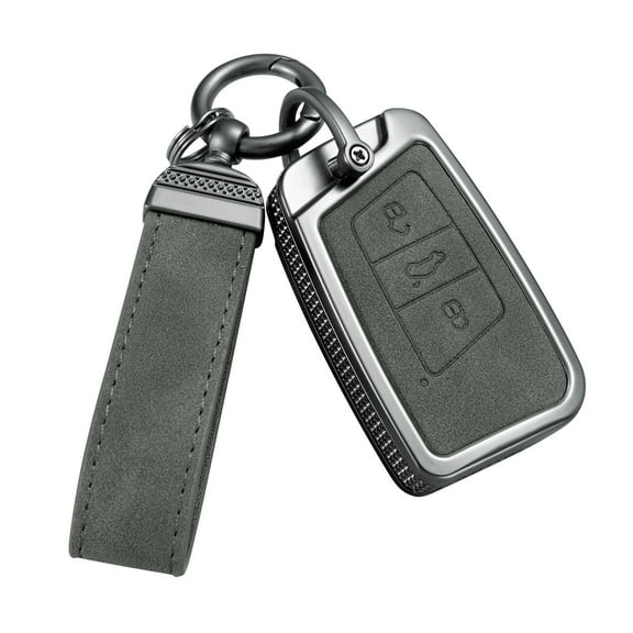 Compatible with VW Volkswagen Key Fob Cover with Leather Lanyard, Car Key Case Shell Protection for Volkswagen Tiguan Atlas Jetta Passat Golf Alltrack Smart Remote Control