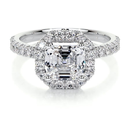 Blue Jewel Asscher Cut Excellent 1.9 Ct Diamond Rings - 14K White Gold Plated White Gold Plated Diamond Rings - Wedding Rings - Wedding Diamond Rings - Eternity Band Diamond Ring - Halo Diamond Rings