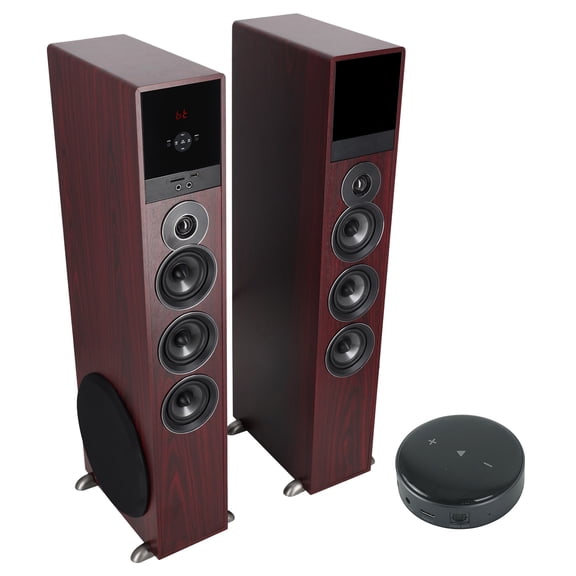 Rockville (1) TM150C Cherry Powered Home Theater Tower Speakers 10" Sub/Bluetooth/USB Bundle with (1) Rockville Mini WiFi Music Player Wireless Audio Streaming Multiroom Stereo Receiver (2 Items)