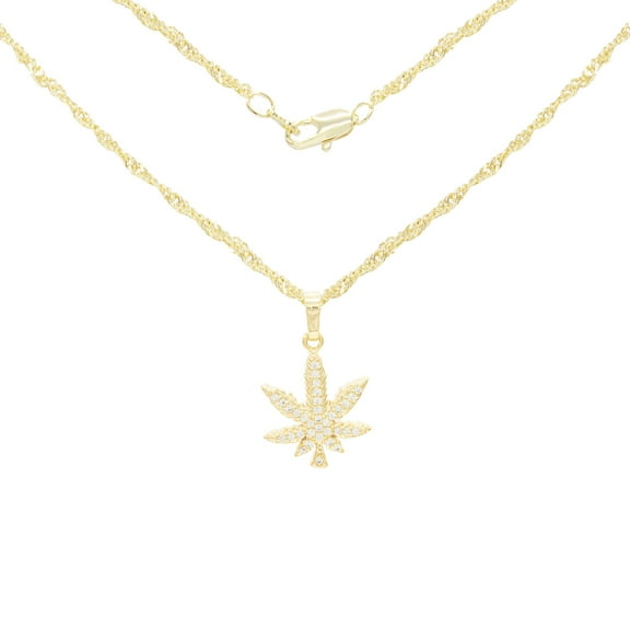 BEBERLINI Leaf CZ Charm 14K Gold Filled Rope Chain Pendant Necklace Set Jewelry Women 18"