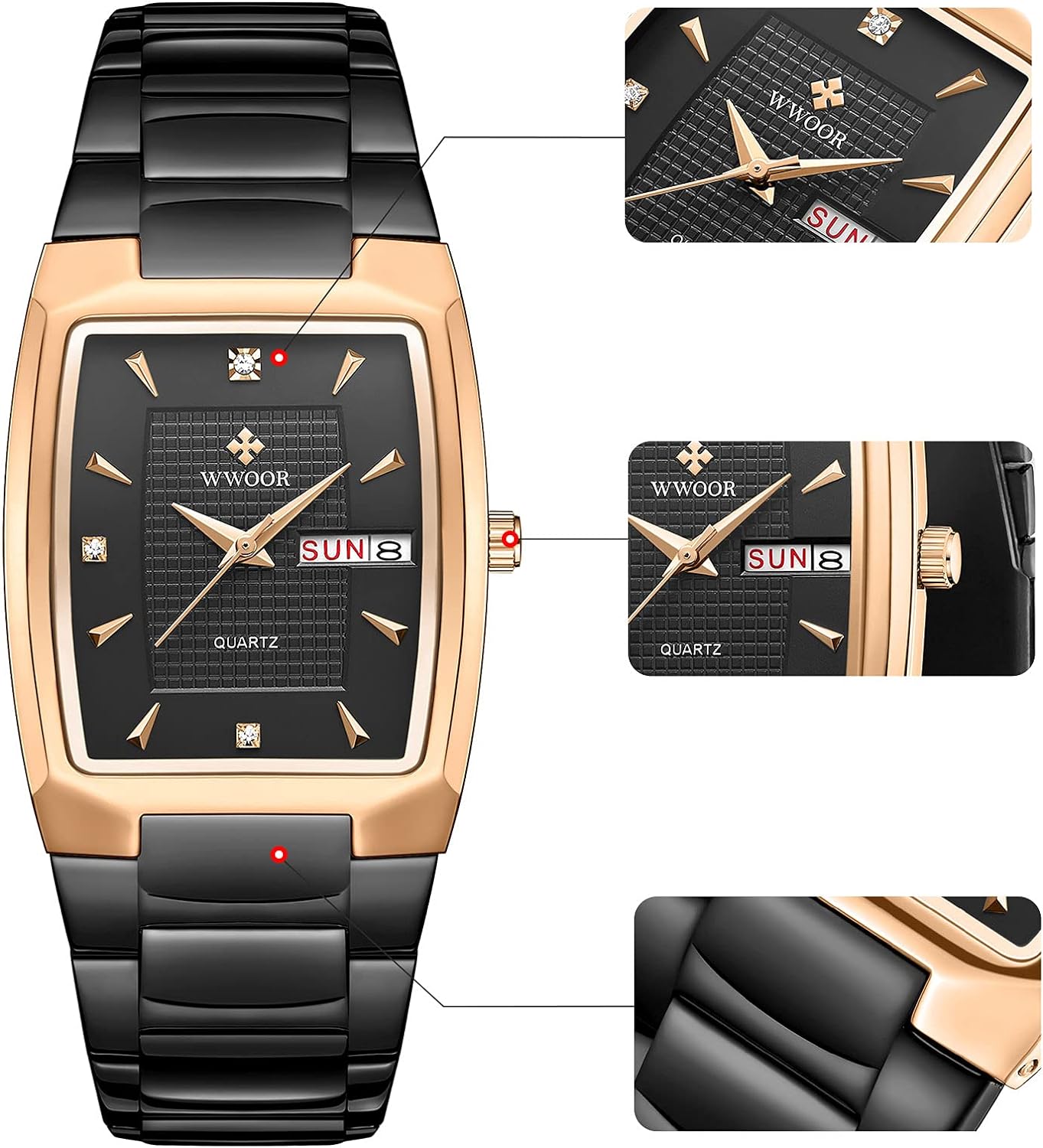 Square Watches for Men Stainless Steel Mens Square Watch with Date Original Waterproof Analog Quartz Fashion Business Casual Wristwatch