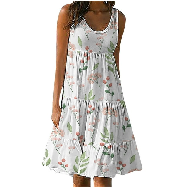 Birdeem Robe Longue Maxi Décontractée pour Femmes à Col Rond, Sans Manches, à Lettres, avec Poches et Imprimé