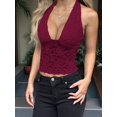 thumbnail image 5 of Lace Crop Tank Tops for Women Going Out Halter Sleeveless Ruched Tops Trendy Y2K Summer Outfits Red XL, 5 of 8
