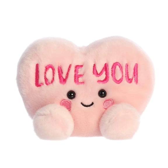 Aurora - Mini Pink Adorable Stuffed Animal - 5" Love You Candy Heart - Palm Pals