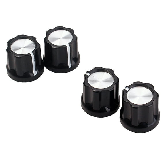 OUNONA 4pcs Black Silver Guitar Bass Amp Knob Buttons D-type Shaft Pot Knobs (Black)