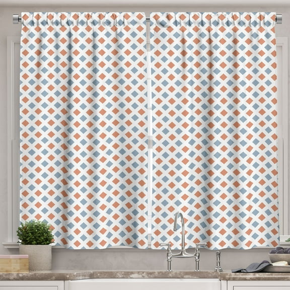 Ambesonne Modern Kitchen Curtains, Colored Rhombs Borders, 55"x39", White Seafoam and Coral