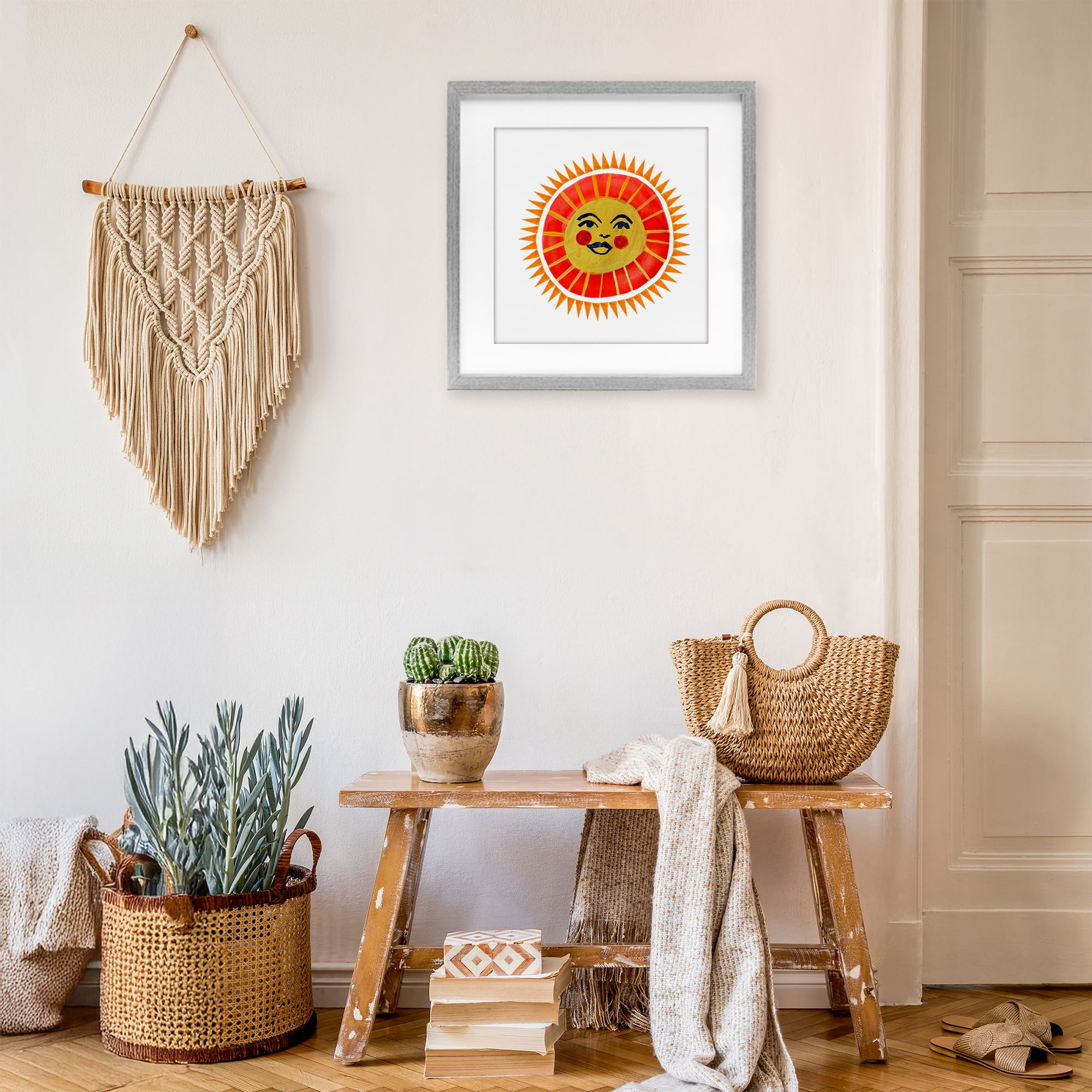 Stupell Industries Cheerful Boho Sun Gray Framed Print Under Glass, design by Katherine Herrell Studio