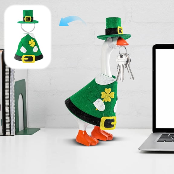 St. Patrick's Day Desktop Goose Clothing Set - Shamrock Themed Hat & Outfit for Goose Decor