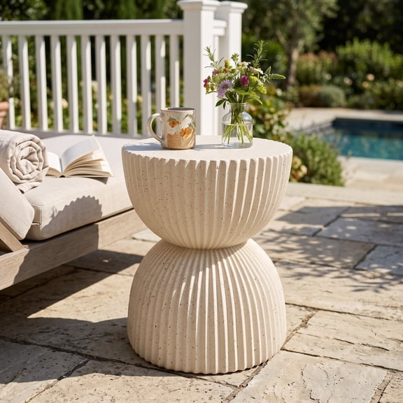 Christopher Knight Home 15.35" Modern Ribbed Hourglass MGO Side Table, Outdoor Indoor Use, Beige