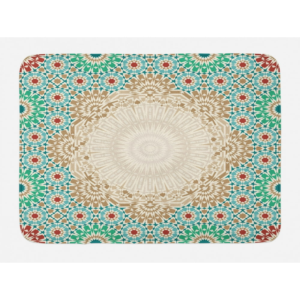 Moroccan Bath Mat, Ottoman Mosaic Art Pattern with Oriental Floral