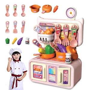 Pink Kids jouer ensemble de cuisine avec poêle et des outils de cuisine pour pretend la préparation des repas et jeu de rôle amusant