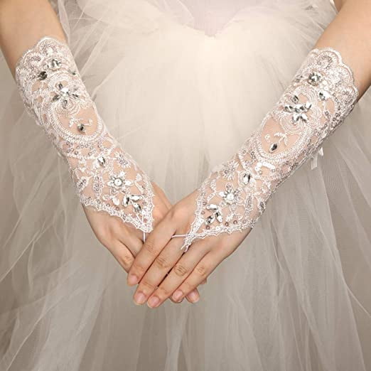Nouvelles Gants de Mariée en Tulle Blanc Organza et Dentelle pour Mariage