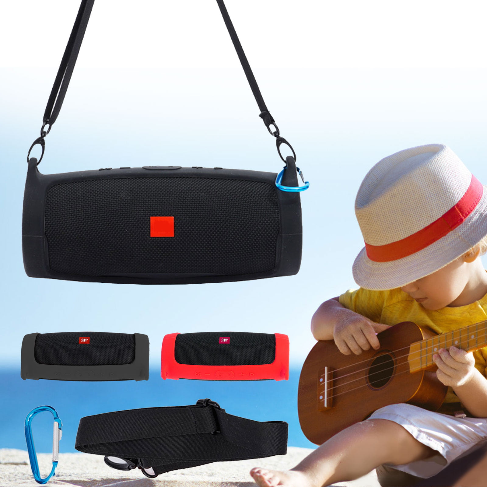 Silicone Case Compatible for JBL Charge Essential Wireless Bluetooth Speaker Portable Travel Gel Soft Skin Cover Waterproof Rubber Carrying Pouch with Strap Red
