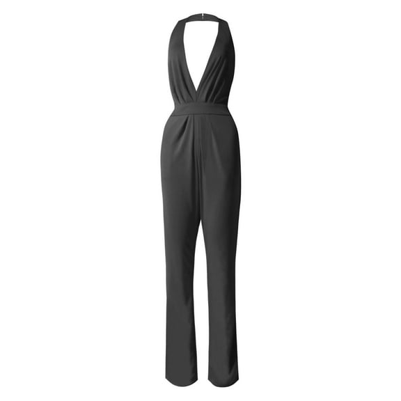 AWXNJUX Jumpsuits for Women Solid Color Jumpsuit Straight Pants Simple and Exquisite Design (Black,M)