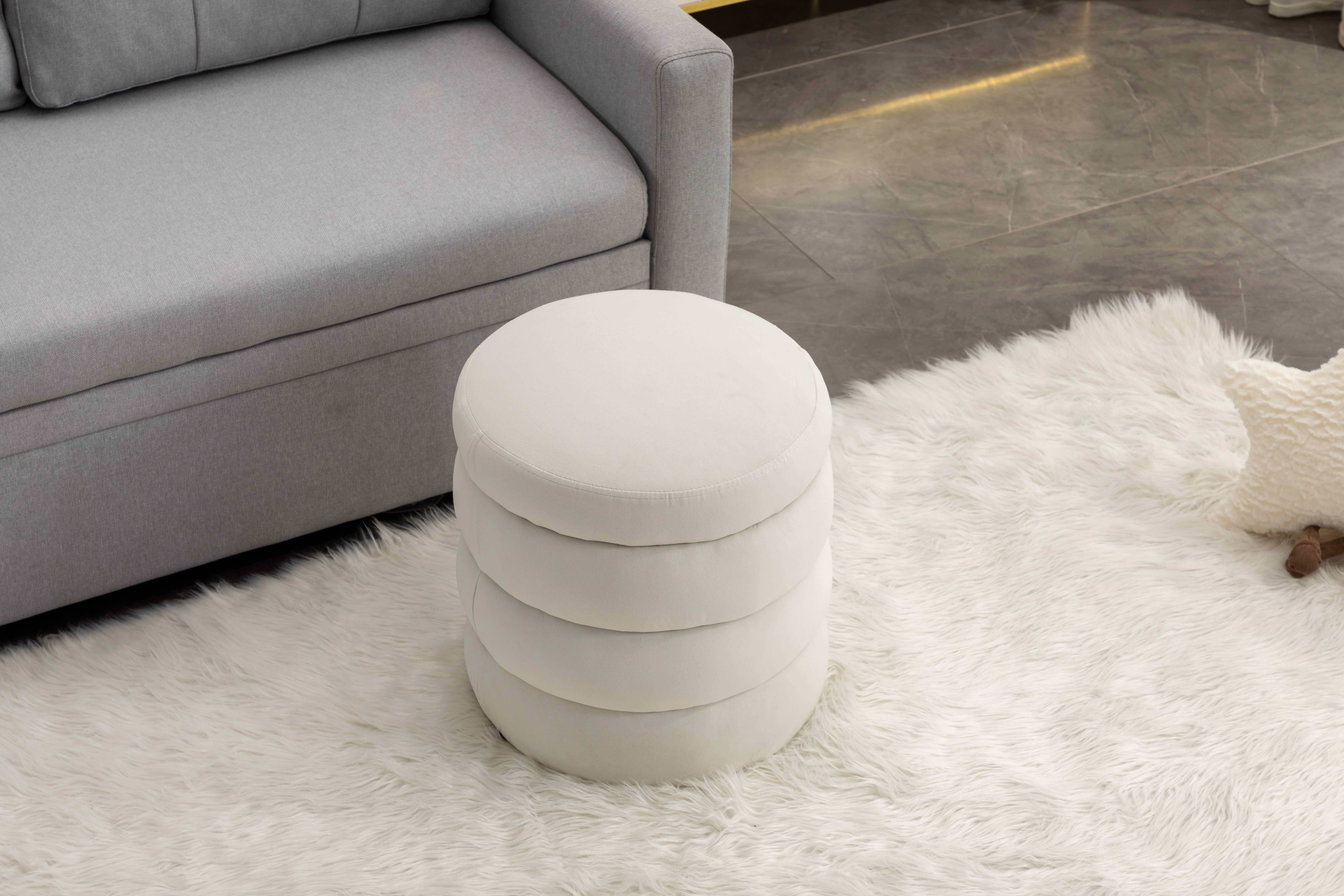 MAYEERTY Soft Velvet Round Ottoman Footrest Stool, Ivory