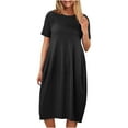 thumbnail image 2 of Wycnly Summer Dresses for Women Summer Dresses for Women 2025 Loose Pleated Tunic Midi Dresses with Pocket Ladies Trendy Solid Crewneck Short Sleeve Knee-Length Dress, 2 of 6