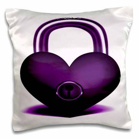 Heart Shaped Pillow - 3dRose A Purple Heart Shaped Lock With Keyhole Image, Pillow Case, 16 by 16-inch